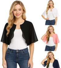 US Women Short Sleeve Chiffon Top Cardigan Shrugs Bolero Shawl Lace Sheer Jacket