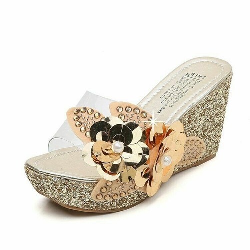 Para mujer Mulas Zapatos Chic Cuña Alta Sandalias Plataforma de Cristal Pvc Pantuflas Bomba - Imagen 9 de 15