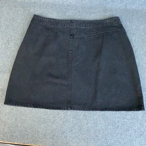 Forever 21 Denim Mini Skirt Womens 18 Black Stretch Denim Short Button Fly - Picture 3 of 12
