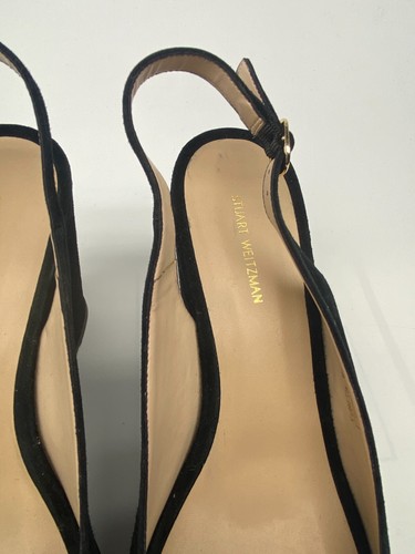 Stuart Weitzman Womens Riviera Suede Black Wedge Slingback Peep Toe Sandal Sz 10 - Picture 3 of 10