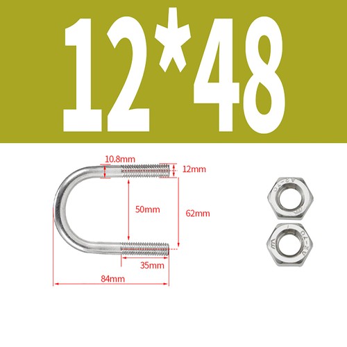 A2 Stainless Steel U Bolts & Hex Nuts M6 M8 M10 M12 Clamp Pipe Tube Marine - Foto 42 di 52