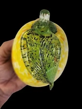 Murano Green Pear Bowl design bubbles inside Applied Green Leaf Handblown 1960's