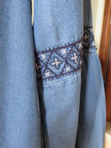 Women's J Jill Denim Knee Length Dress 3/4 Sleeves Embroidery SZ XS NWT - Picture 3 of 12