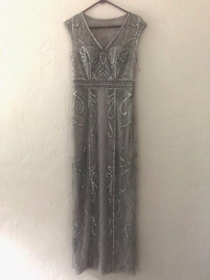 Sue Wong Nocturne Gray Beaded Gown Dress Sleeveless Maxi Sz 6 Mesh over  Lace | eBay