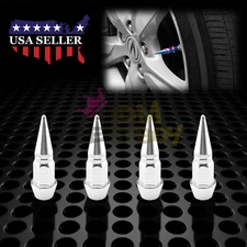 4pcs Silver Long Spike Valve Stem Caps Metal Thread Set For Wheel Tires TVC20