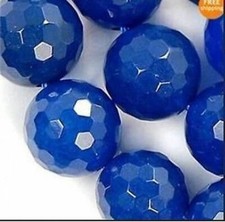 Natural 10mm Faceted Round Blue Jade Gemstone Loose Beads 15" AAA 