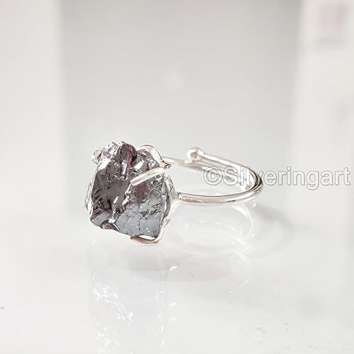 ANILLO AJUSTABLE NAVIDAD PLATA 925 PIEDRAS PRECIOSAS HEMATITA ÁSPERA NATURAL PARA MUJER - Imagen 8 de 9