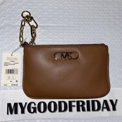 Michael Kors Parker Key Card Holder Wallet Luggage Color Leather NWT $128