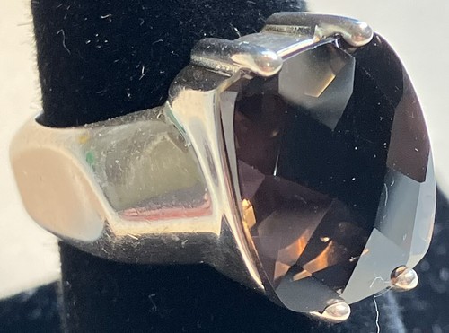 SMOKY QUARTZ STONE IN .925 STERLING RING SIZE 6.5 PRE-OWNED WEIGHS 9.8 GRAMS - Picture 4 of 8
