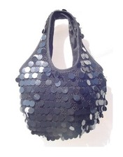  New Black Crochet Knit Sequin Hobo Bag Purse Handbag