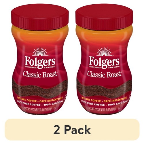 (2 pack) Folgers Classic Roast Instant Coffee, 8 oz Jar