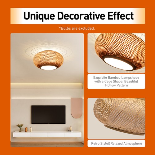 Bamboo Wicker Vintage Rattan Lantern Pendant Light Ceiling Hanging Lamp Fixture - Bild 5 von 20