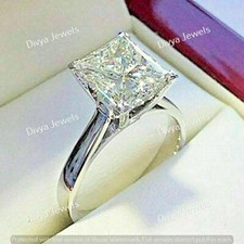 4 CT Princess Cut Moissanite Real 925 Sterling Silver Solitaire Engagement Ring