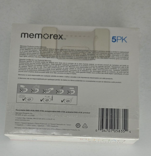 Memorex DVD+R DL Dual Layer 5 Pack DVD+RDL 8x 8.5 GB 240 min NEW SEALED - Picture 2 of 5