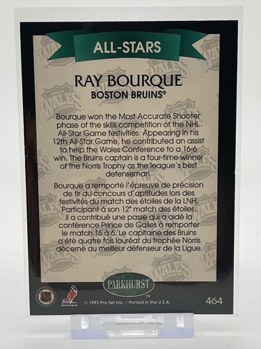 1993 Pro Set Parkhurst Hockey Card #464 Ray Bourque Boston Bruins Emerald Ice - Picture 2 of 2