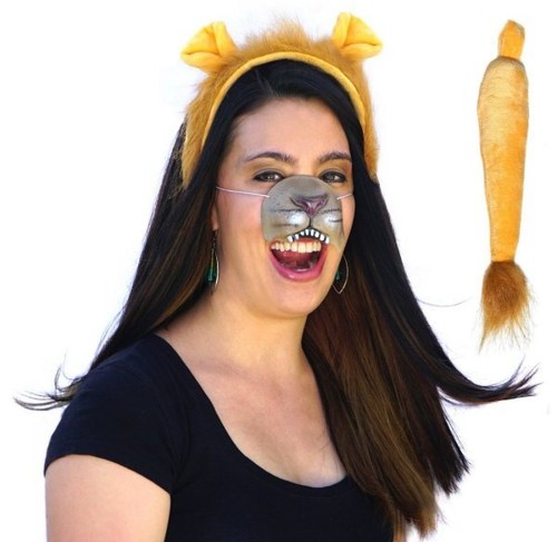Orejas de León Cola Nariz Disfraz Kit Accesorios Set Adulto Niño Niños Niño Gato Peludo - Imagen 2 de 3