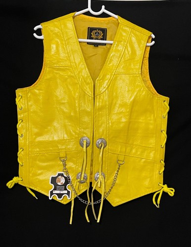 Chaleco de cadena concho con flecos de cuero amarillo para hombre S a 5XL - Imagen 4 de 6
