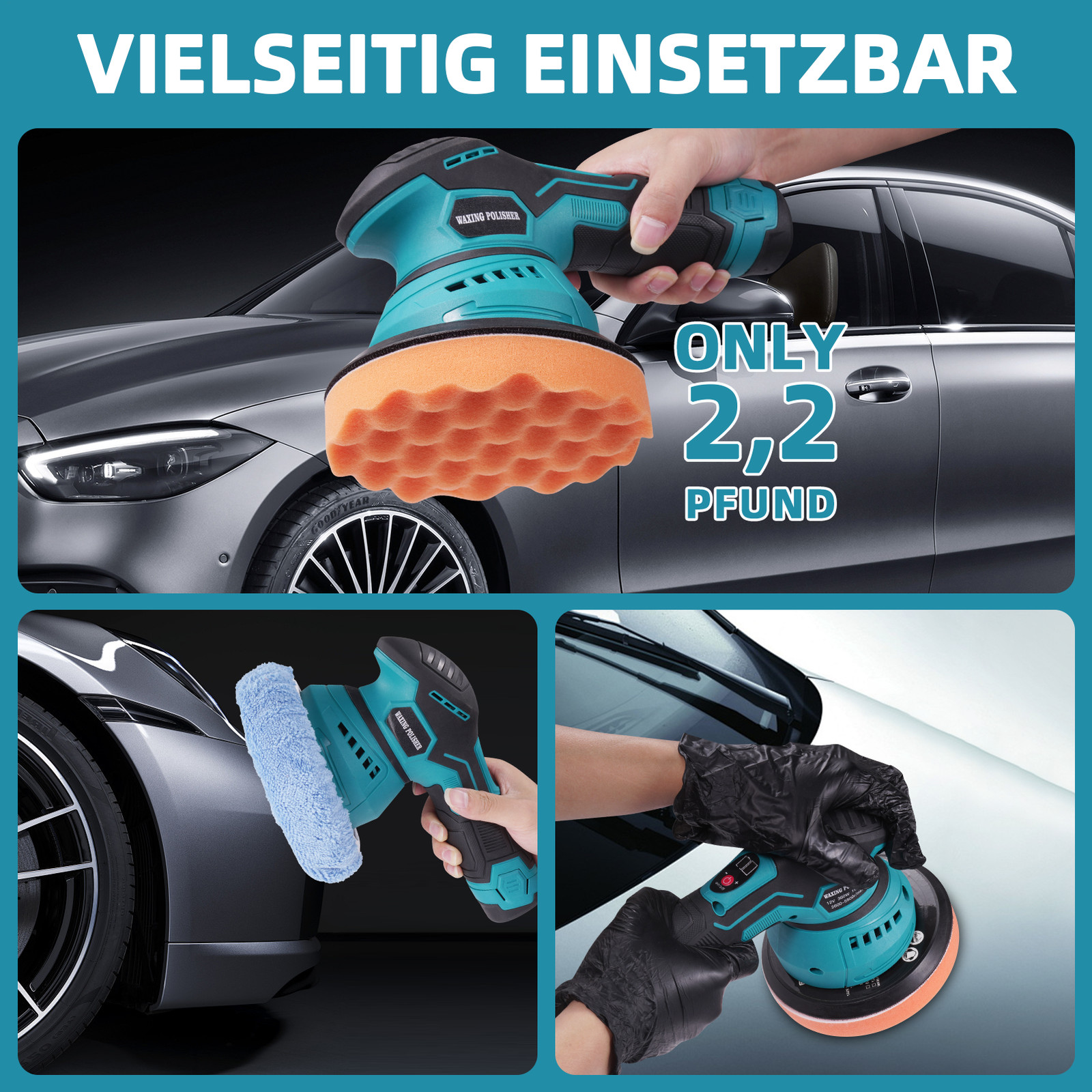 Exzenter Poliermaschine Akku Auto Polierer Poliergerät 150mm Politur 2xAkku Set
