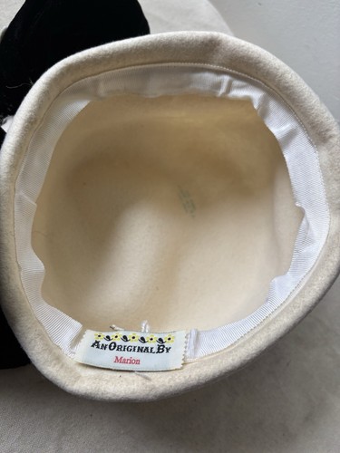 Vintage Women's Hat Cream Wool w/Black Jeweled Velvet Bow An Original by Marion - Picture 11 of 11