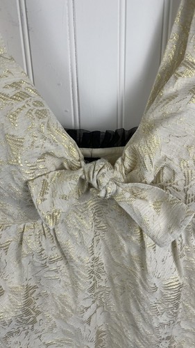 Vestido BCBG Max Azria Paris Marfil Dorado Brocado Floral Lazo Crema Talla 6 - Imagen 2 de 10