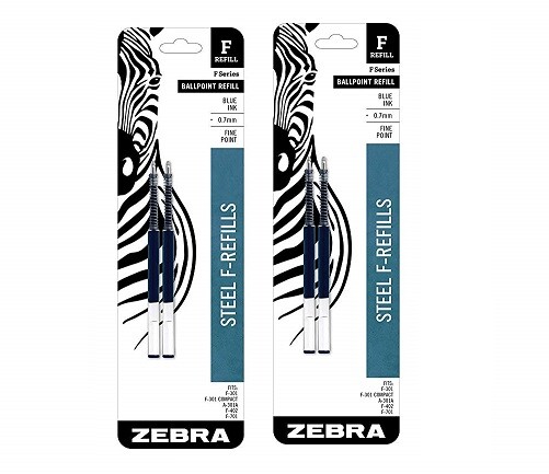 4 Foray Refill pen For Zebra F-301 F605 Ballpoint Black Fine 2//pack x 2