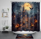 Spooky Black Bat Gothic Halloween Castle Shower Curtain Bathroom Accessories Set