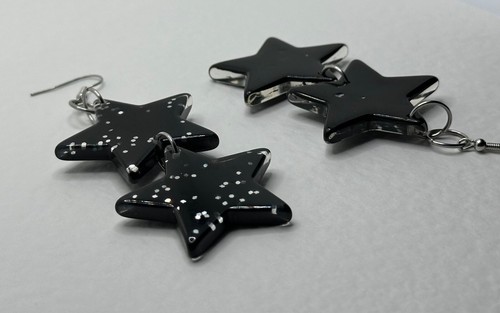 Set Of large star Glitter Charm Acrylic Earrings And Necklace. oversized triple - Picture 28 of 42