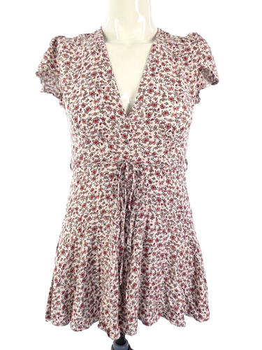 Ditsy Floral Playsuit Romper Short Sleeve V Neck Pink Summer Holiday Tie Size S - Picture 1 of 11