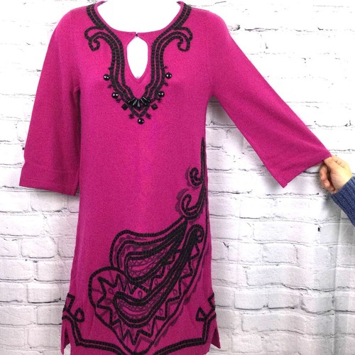Nanette Lapore Women's 3/4 Sleeve Lightweight Wool Magenta Sweater Dress XS - Picture 4 of 14