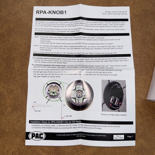 PAC RPA-KNOB1 Climate Control Knob Set for Camaro Vehicles Used with RPK5-GM4101 - Picture 3 of 3