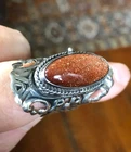 Vintage 925 GOLDSTONE STASH RING Mexico BIKER 7.50 Size Adjust SNUFF Oval Pills