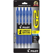 Pilot G2 Retractable Gel Pens, Fine Point (0.7 mm),Blue Ink,5 Count,Refillable