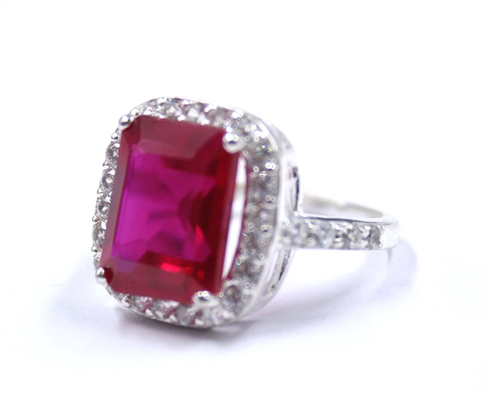 Anillo de gemas de plata maciza Birmania certificado rubí rojo 23,40 quilates tamaño 6,5 gemas 5NK Foto 2 de 4