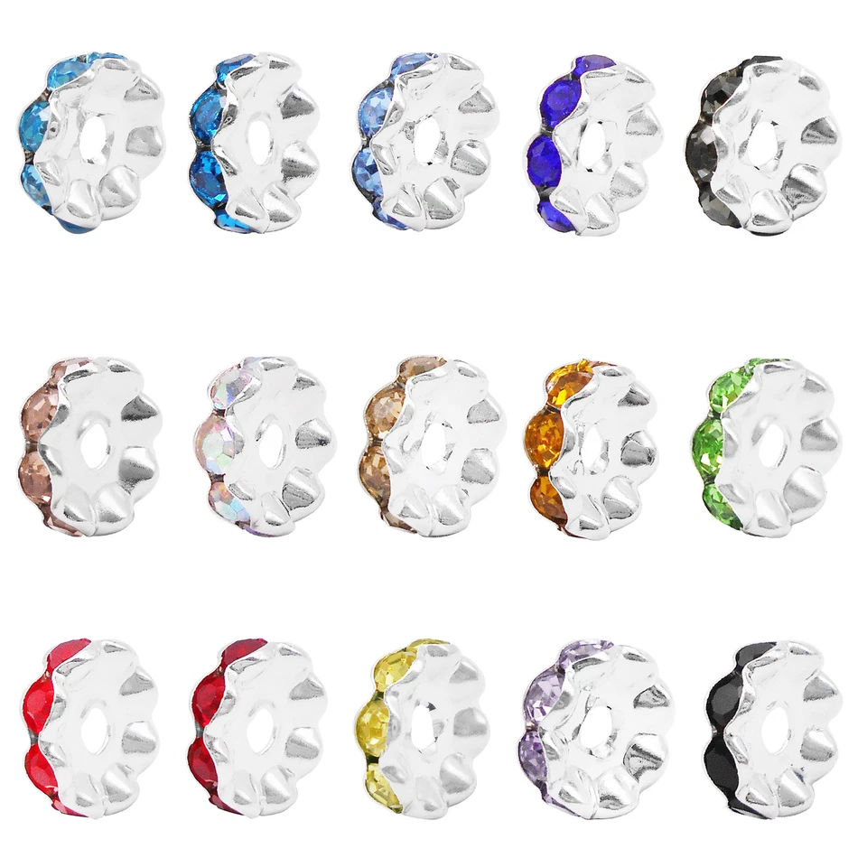 50 piezas cuentas de diamantes de imitación espaciadores redondos de plástico para pulseras joyería artesanía 10 mm Foto 2 de 4