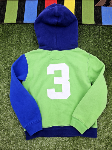 Polo ralph lauren boys hoodie colorblock blue green 3 applique big pony size 7 - Picture 2 of 7