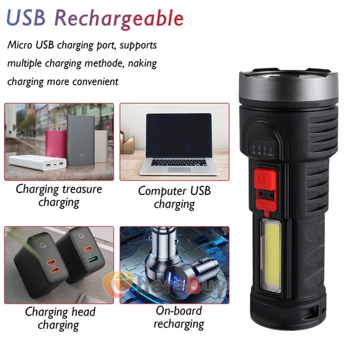 1000000LM LED Flashlight Tactical Light Super Bright Torch USB Rechargeable Lamp - Picture 10 of 13