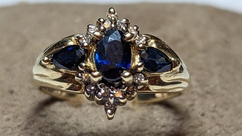 ANILLO ORO AMARILLO 10K ZAFIROS DIAMANTES TALLA 7 FIRMADO 10K ADL 3,1+ GRAMOS - Imagen 6 de 17