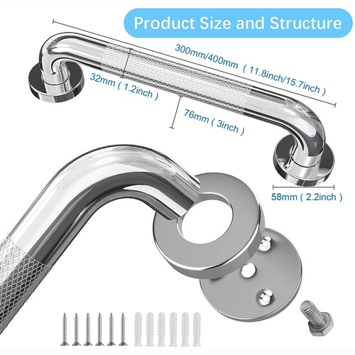 1/2PC Safety Grab Bar Bathroom Support Handle Steel Bath Shower Toilet Hand Rail - Picture 4 of 22