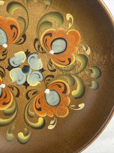 Vintage Wooden Brown Painted Norwegian Rosemaling Decorative Wall Plate - Bild 9 von 13