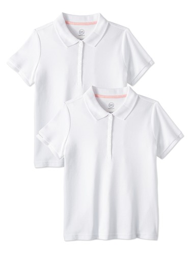 Wonder Nation Girls School Uniform Short Sleeve Interlock Polo, 2-Pack - Picture 1 of 4