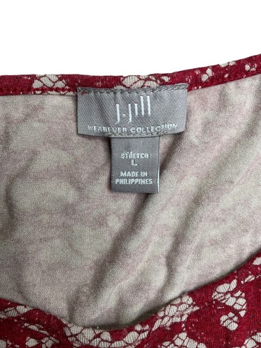 Mini abito donna manica lunga J Jill Wearever rosso stampa pizzo floreale comodo - Foto 4 di 9