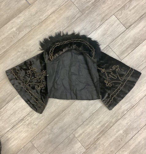 Antique Victorian Brown Velvet Embroidered Mourning Shawl Coat w/ Fur Trim As Is - Picture 1 of 10