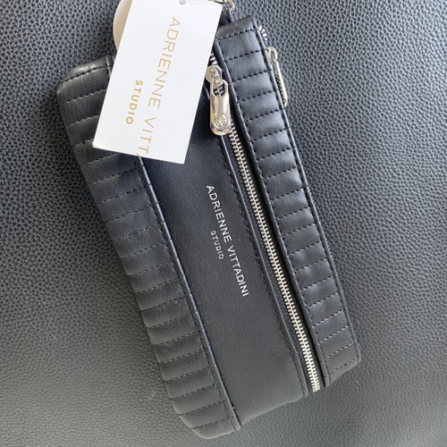 Adrienne Vittadini Studio RFID Two Pocket Wallet Wristlet iPhone Quilted Black - Picture 2 of 11