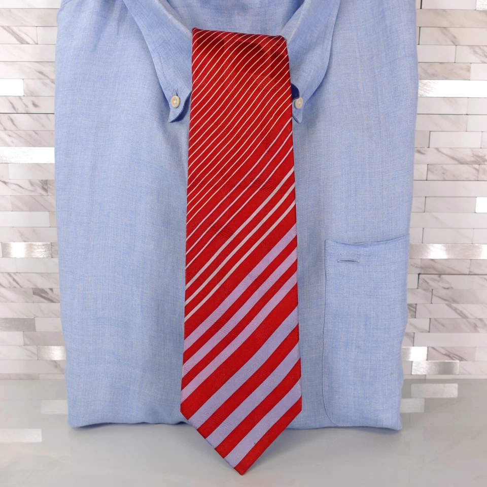 Corbata a Rayas Rojas Para Hombres Clásica Preppy Corbata Traje Vestido Prendas de Carrera GRANT THOMAS Foto 2 de 4