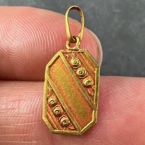 French Art Nouveau Stripes and Roses Yellow Gold Charm Pendant - Picture 5 of 14