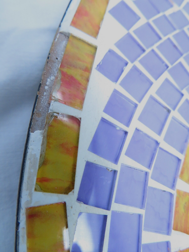 Vintage Round Mirror Stained Glass 4" Frame Lavender, Gold & Orange 15.5" Width - 第 10/21 張圖片