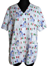 Eeyore Nurse Scrub Top Shirt Disney Women's M Christmas Think Merry