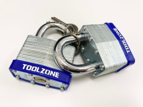 2PC Laminated Steel Padlocks 50mm Heavy Duty Riveted Body Keyed Alike Same Keys - Picture 3 of 5