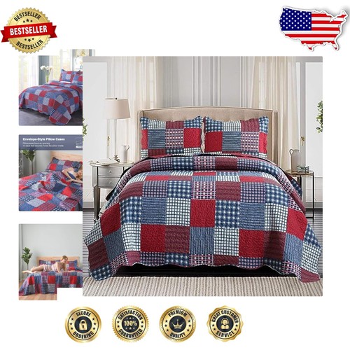 Luxury King Size Plaid Quilt Set: Soft Reversible Bedspread & 2 Pillows