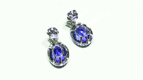 6,81 KT 18K Gold Natürlicher Tansanit Diamant Nieten Halo Verlobungsohrringe Vintage - Bild 7 von 8